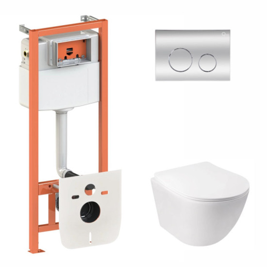 Инсталляция с унитазом Qtap Jay Rimless 520х360х320 + Nest 4 в 1 (круглая клавиша Chrome)