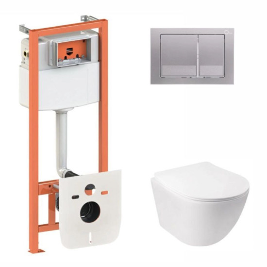 Инсталляция с унитазом Qtap Jay Ultra Quiet 485x360x320 + Nest 4 в 1 (квадратная клавиша Satin)