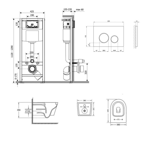 Инсталляция с унитазом Qtap Jay Ultra Quiet 485x360x320 + Nest 4 в 1 (круглая клавиша Chrome)