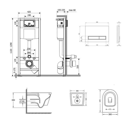 Инсталляция с унитазом Qtap Jay Ultra Quiet 485x360x320 + Nest 4 в 1 (линейная клавиша Chrome)