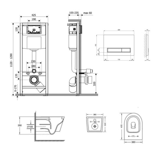 Инсталляция с унитазом Qtap Jay Ultra Quiet 485x360x320 + Nest 4 в 1 (линейная клавиша White)