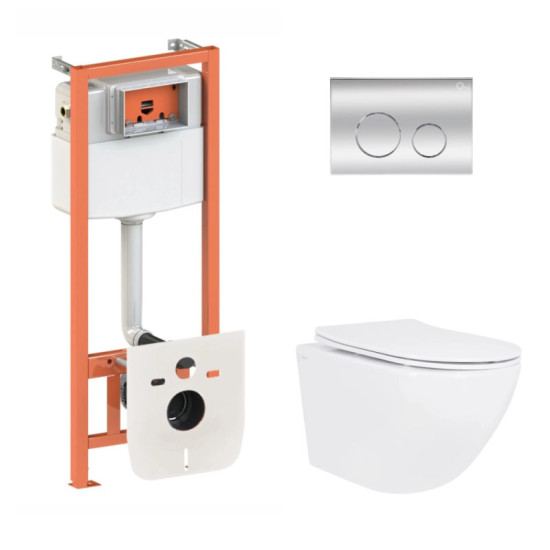 Инсталляция с унитазом Qtap Jay Ultra Quiet 520x360x320 + Nest 4 в 1 (круглая клавиша Chrome)