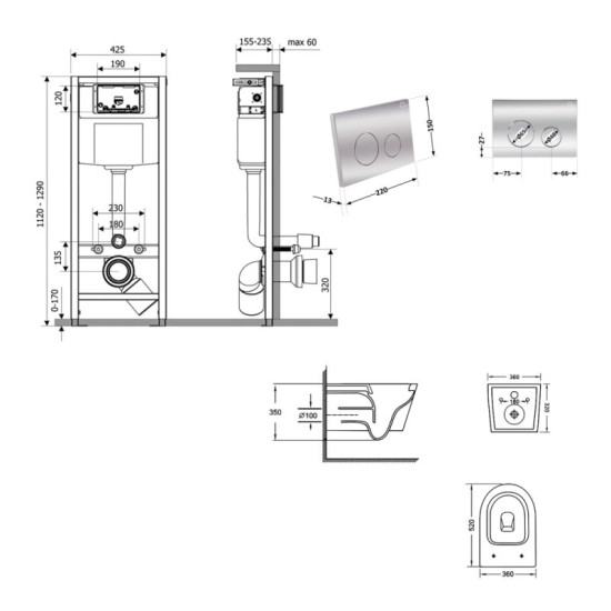 Инсталляция с унитазом Qtap Jay Ultra Quiet 520x360x320 + Nest 4 в 1 (круглая клавиша Chrome)