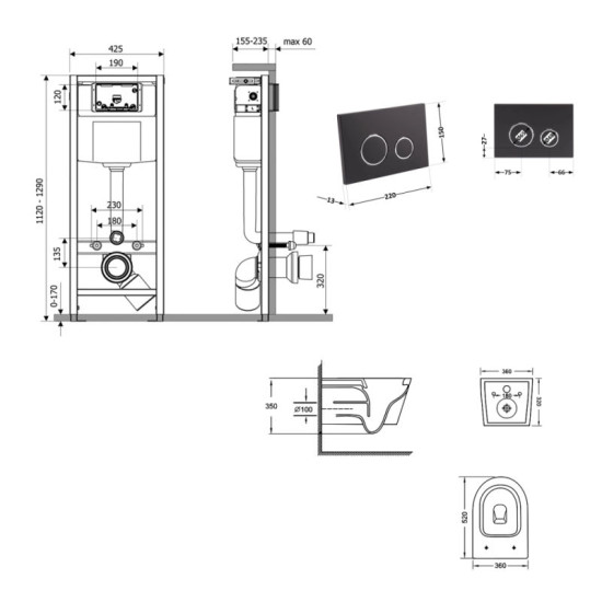 Инсталляция с унитазом Qtap Jay Ultra Quiet 520x360x320 + Nest 4 в 1 (круглая клавиша Matt Black)
