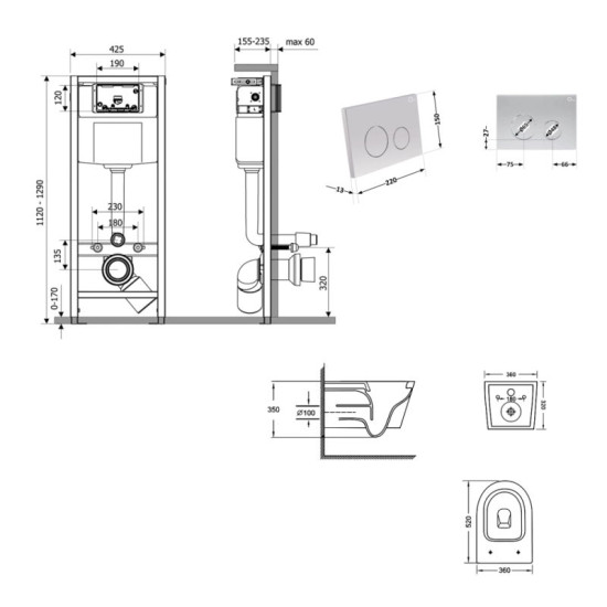 Інсталяція з унітазом Qtap Jay Ultra Quiet 520x360x320 + Nest 4 в 1 (кругла клавіша Satin)