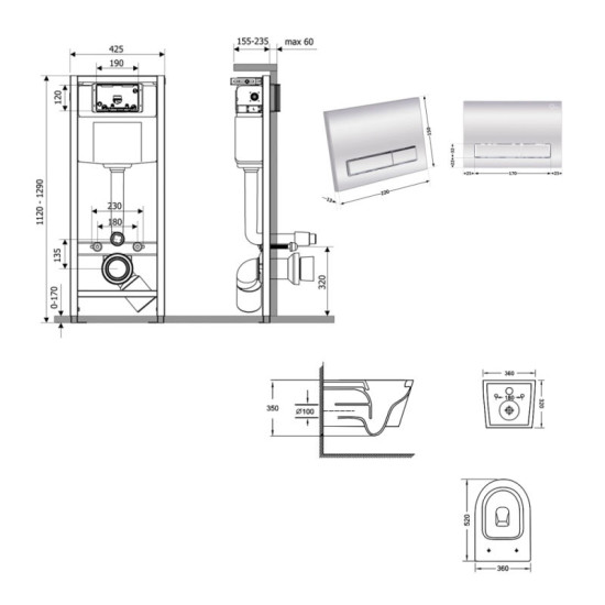 Инсталляция с унитазом Qtap Jay Ultra Quiet 520x360x320 + Nest 4 в 1 (линейная клавиша Chrome)