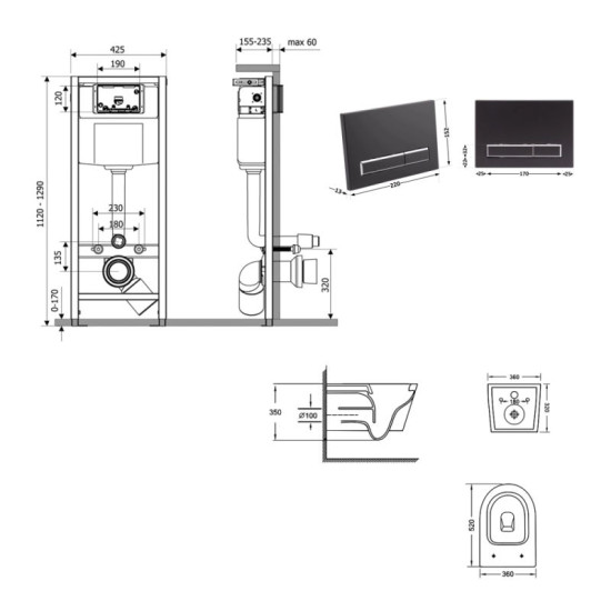 Инсталляция с унитазом Qtap Jay Ultra Quiet 520x360x320 + Nest 4 в 1 (линейная клавиша Matt Black)