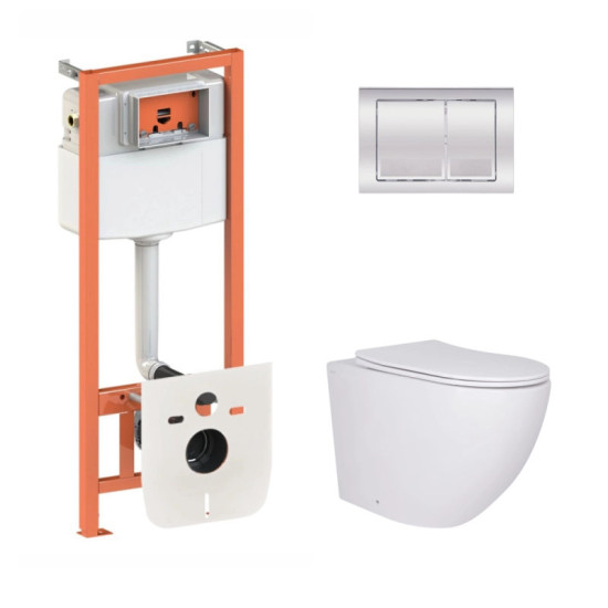 Инсталляция с унитазом Qtap Robin 520x365x365 + Nest 4 в 1 (квадратная клавиша Chrome)