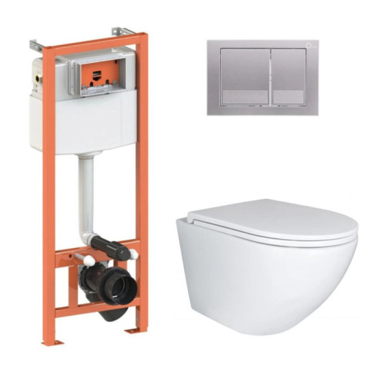 Инсталляция с унитазом Qtap Robin Ultra Quiet 490x365x325 + Nest 4 в 1 (квадратная клавиша Satin)