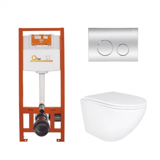 Инсталляция с унитазом Qtap Robin Ultra Quiet 490x365x325 + Nest 4 в 1 (круглая клавиша Chrome)