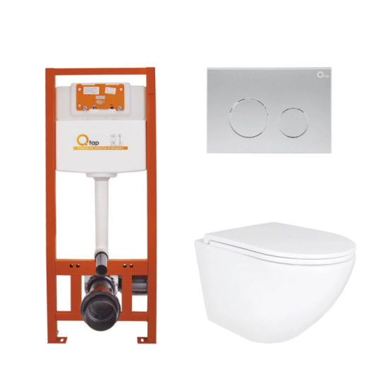 Инсталляция с унитазом Qtap Robin Ultra Quiet 490x365x325 + Nest 4 в 1 (круглая клавиша Satin)