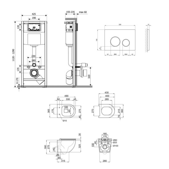 Инсталляция с унитазом Qtap Robin Ultra Quiet 490x365x325 + Nest 4 в 1 (круглая клавиша Satin)