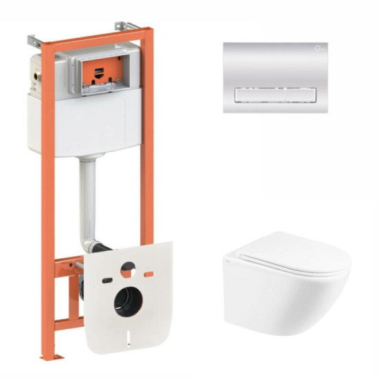 Инсталляция с унитазом Qtap Robin Ultra Quiet 490x365x325 + Nest 4 в 1 (линейная клавиша Chrome)