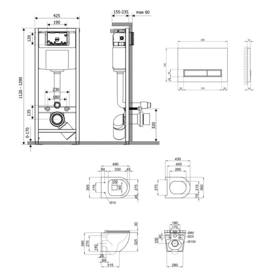 Инсталляция с унитазом Qtap Robin Ultra Quiet 490x365x325 + Nest 4 в 1 (линейная клавиша Chrome)
