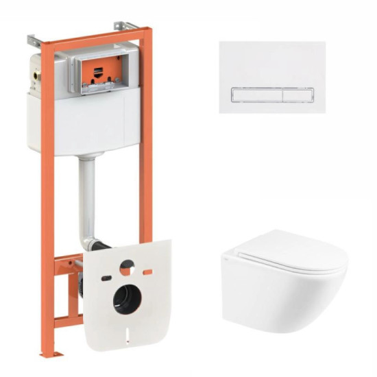 Инсталляция с унитазом Qtap Robin Ultra Quiet 490x365x325 + Nest 4 в 1 (линейная клавиша White)