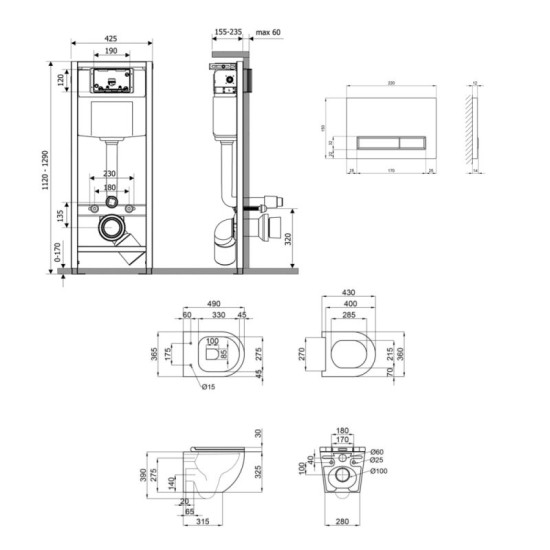 Инсталляция с унитазом Qtap Robin Ultra Quiet 490x365x325 + Nest 4 в 1 (линейная клавиша White)