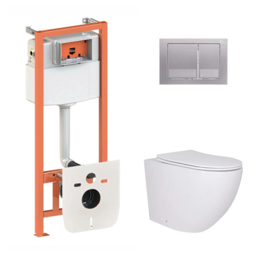 Инсталляция с унитазом Qtap Robin Ultra Quiet 520x365x365 + Nest 4 в 1 (квадратная клавиша Satin)