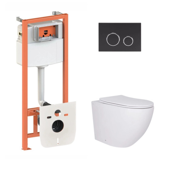 Инсталляция с унитазом Qtap Robin Ultra Quiet 520x365x365 + Nest 4 в 1 (круглая клавиша Matt Black)