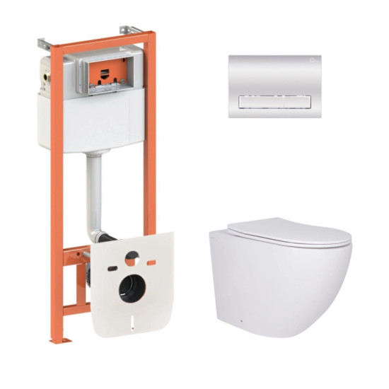 Инсталляция с унитазом Qtap Robin Ultra Quiet 520x365x365 + Nest 4 в 1 (линейная клавиша Chrome)