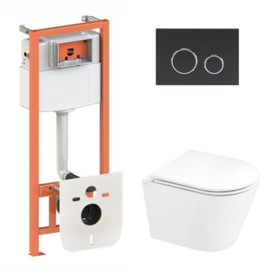 Инсталляция с унитазом Qtap Scorpio Ultra Quiet + Nest 4 в 1 (круглая клавиша Matt Black)