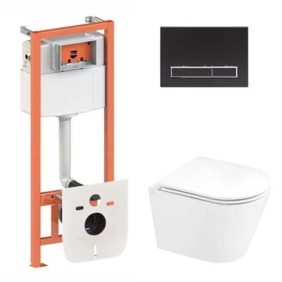 Инсталляция с унитазом Qtap Scorpio Ultra Quiet + Nest 4 в 1 (линейная клавиша Matt Black)