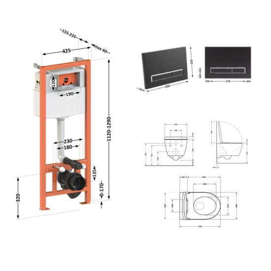 Инсталляция с унитазом Qtap Scorpio Ultra Quiet + Nest 4 в 1 (линейная клавиша Matt Black)