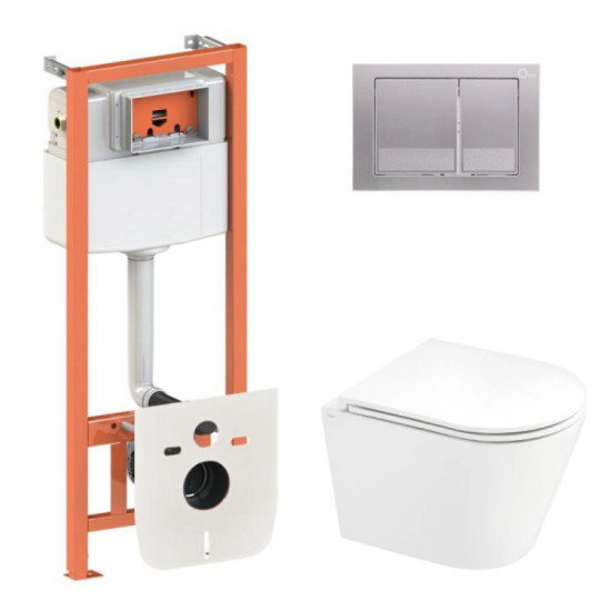 Инсталляция с унитазом Qtap Scorpio Ultra Quiet 520x365x365 + Nest 4 в 1 (квадратная клавиша Satin)