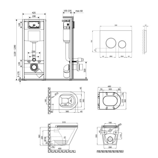 Инсталляция с унитазом Qtap Scorpio Ultra Quiet 520x365x365 + Nest 4 в 1 (круглая клавиша Satin)