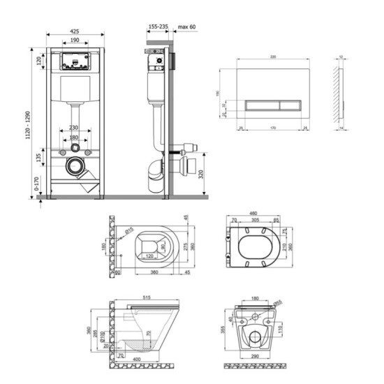 Інсталяція з унітазом Qtap Scorpio Ultra Quiet 520x365x365 + Nest 4 в 1 (лінійна клавіша Chrome)