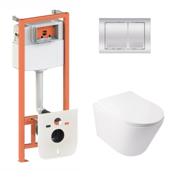 Инсталляция с унитазом Qtap Swan Ultra Quiet 485x360x320 + Nest 4 в 1 (квадратная клавиша Chrome)