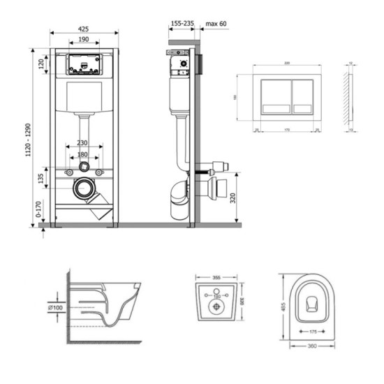 Инсталляция с унитазом Qtap Swan Ultra Quiet 485x360x320 + Nest 4 в 1 (квадратная клавиша Chrome)