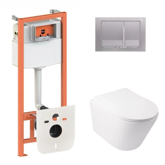 Инсталляция с унитазом Qtap Swan Ultra Quiet 485x360x320 + Nest 4 в 1 (квадратная клавиша Satin)