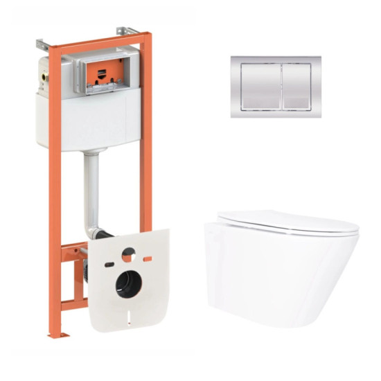 Інсталяція з унітазом Qtap Swan Ultra Quiet 520×360×320 + Nest 4 в 1 (квадратна клавіша Chrome)