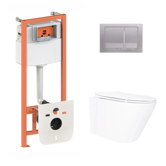 Инсталляция с унитазом Qtap Swan Ultra Quiet 520×360×320 + Nest 4 в 1 (квадратная клавиша Satin)