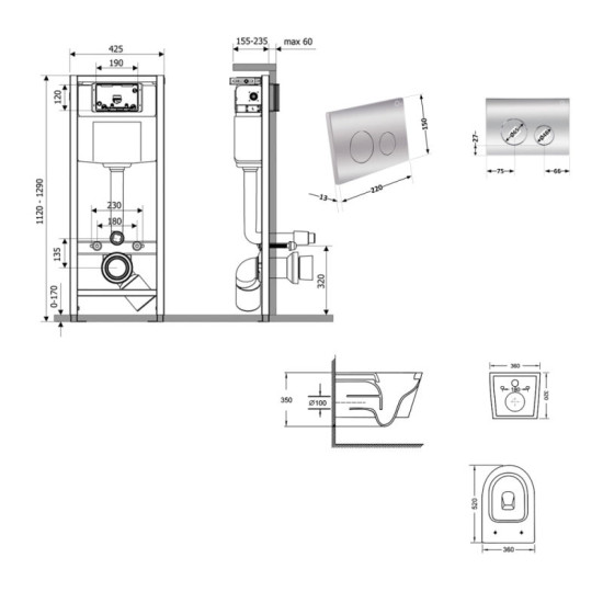Инсталляция с унитазом Qtap Swan Ultra Quiet 520×360×320 + Nest 4 в 1 (круглая клавиша Chrome)