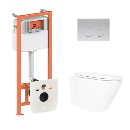 Инсталляция с унитазом Qtap Swan Ultra Quiet 520×360×320 + Nest 4 в 1 (круглая клавиша Satin)