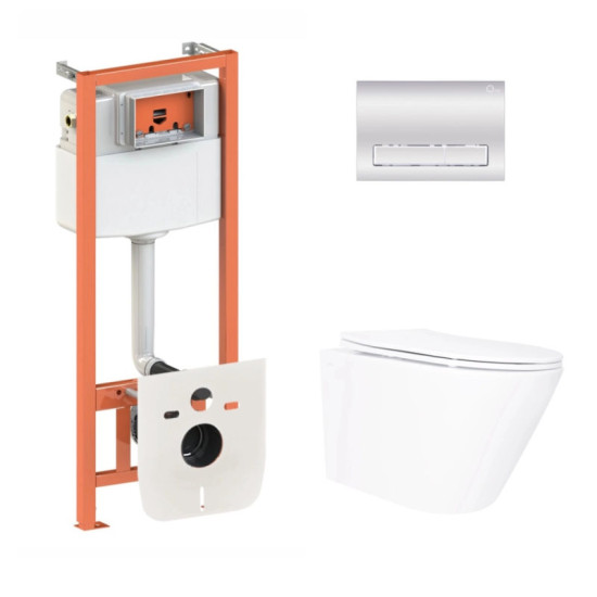 Инсталляция с унитазом Qtap Swan Ultra Quiet 520×360×320 + Nest 4 в 1 (линейная клавиша Chrome)