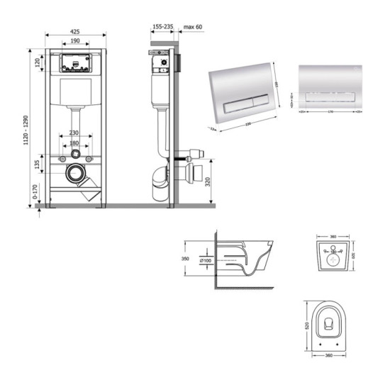 Инсталляция с унитазом Qtap Swan Ultra Quiet 520×360×320 + Nest 4 в 1 (линейная клавиша Chrome)