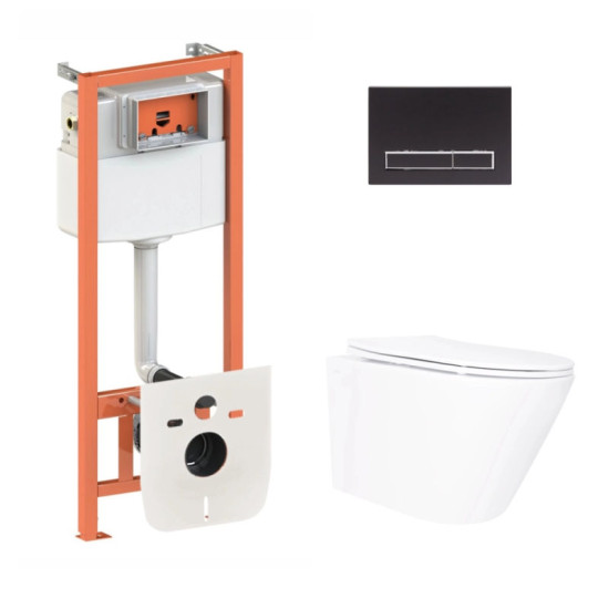 Инсталляция с унитазом Qtap Swan Ultra Quiet 520×360×320 + Nest 4 в 1 (линейная клавиша Matt Black)