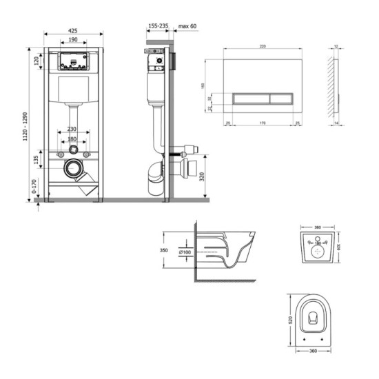 Інсталяція з унітазом Qtap Swan Ultra Quiet 520×360×320 + Nest 4 в 1 (лінійна клавіша White)
