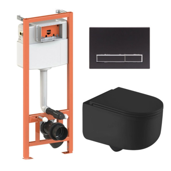 Инсталляция с унитазом Qtap Taurus Ultra Quiet + Nest 4 в 1 (линейная клавиша Matt Black)