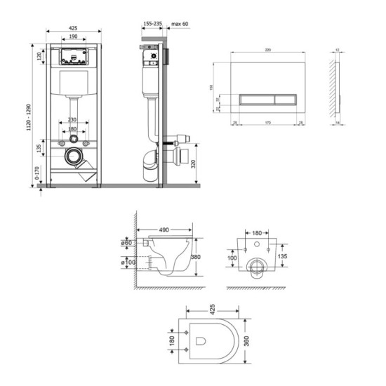 Інсталяція з унітазом Qtap Taurus Ultra Quiet + Nest 4 в 1 (лінійна клавіша Matt Black)