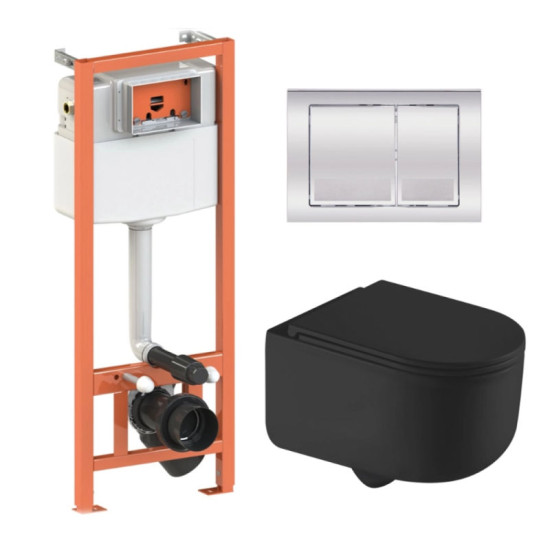 Инсталляция с унитазом Qtap Taurus Ultra Quiet 490x360x380 + Nest 4 в 1 (квадратная клавиша Chrome)