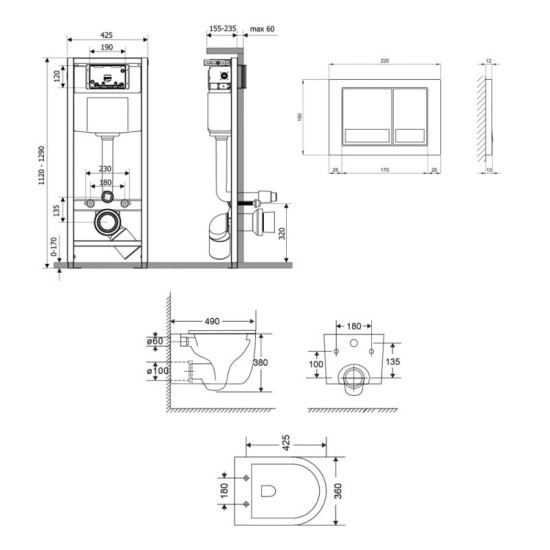 Инсталляция с унитазом Qtap Taurus Ultra Quiet 490x360x380 + Nest 4 в 1 (квадратная клавиша Chrome)
