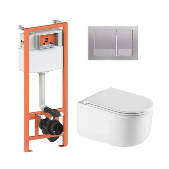 Инсталляция с унитазом Qtap Taurus Ultra Quiet 490x360x380 + Nest 4 в 1 (квадратная клавиша Satin)