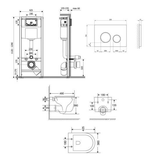 Инсталляция с унитазом Qtap Taurus Ultra Quiet 490x360x380 + Nest 4 в 1 (круглая клавиша Satin)