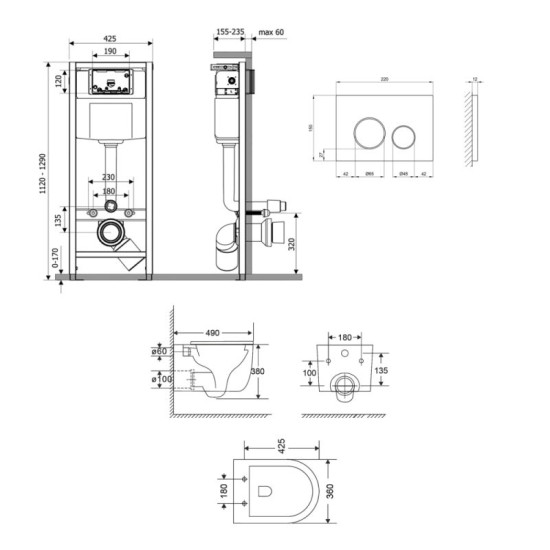 Инсталляция с унитазом Qtap Taurus Ultra Quiet 490x360x380 + Nest 4 в 1 (круглая клавиша Satin)
