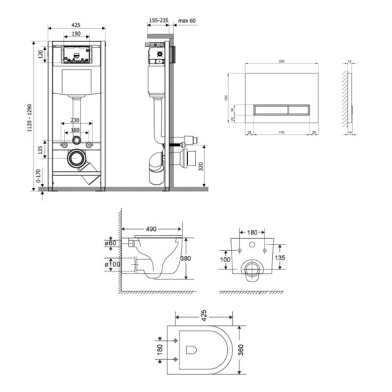 Инсталляция с унитазом Qtap Taurus Ultra Quiet 490x360x380 + Nest 4 в 1 (линейная клавиша White)