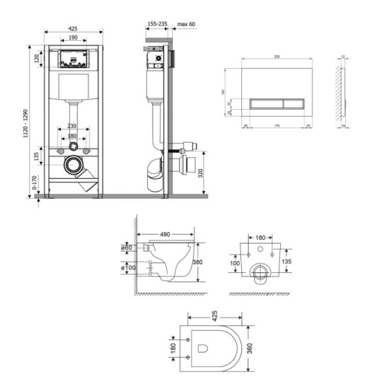 Инсталляция с унитазом Qtap Taurus Ultra Quiet 490x360x380 + Nest 4 в 1 (линейная клавиша White)