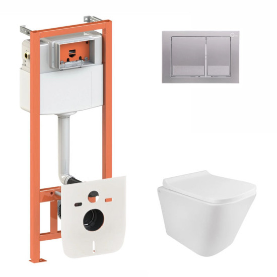 Инсталляция с унитазом Qtap Tern Rimless 490x340x350 + Nest 4 в 1 (квадратная клавиша Satin)